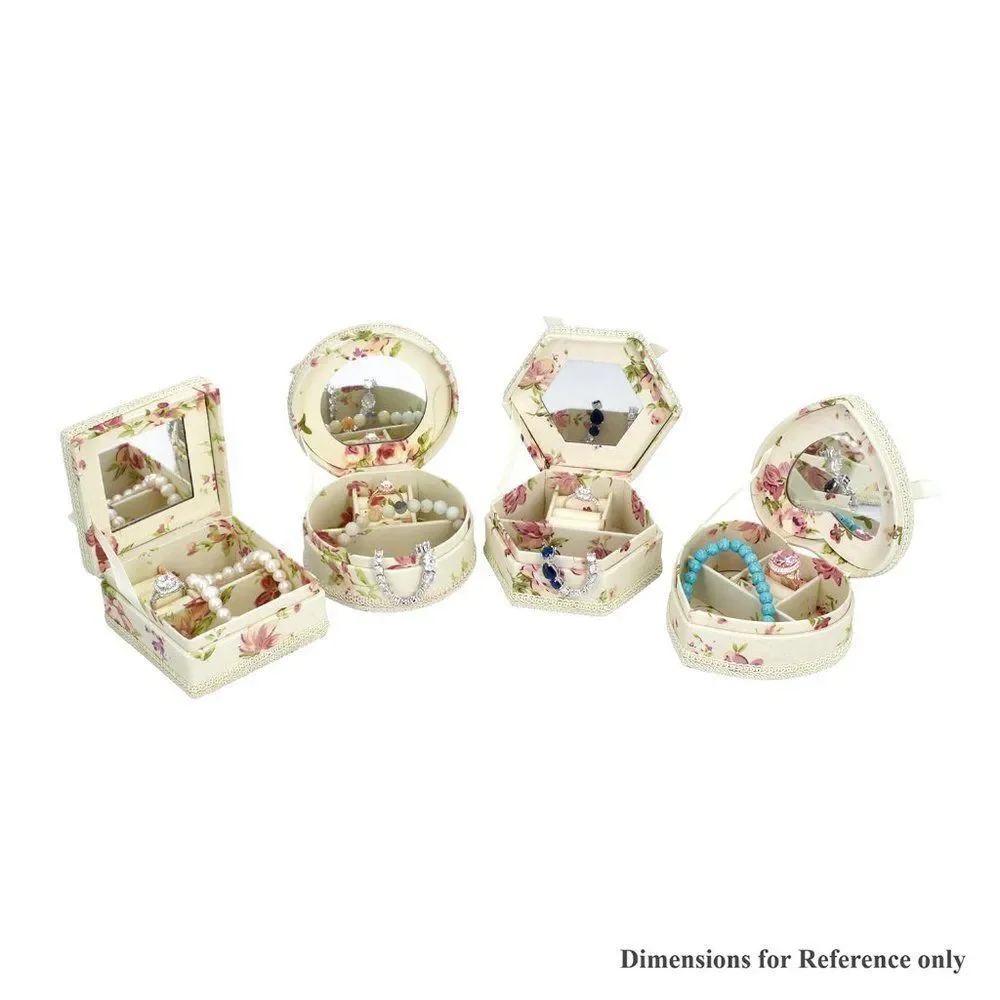 Ivory Floral Pattern Multi Shaped Jewelry Box Set of 4